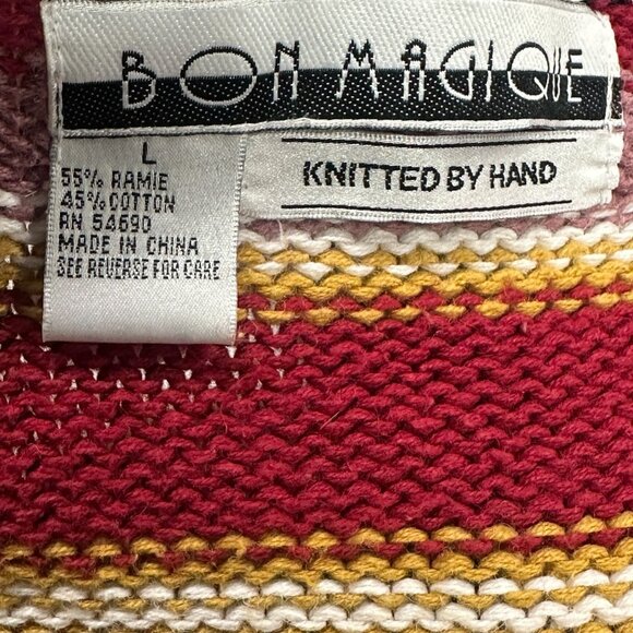 Vintage Bon Magique Womens L Knitted by Hand Sweater Vest Front Button Fringe - Picture 10 of 13